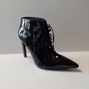 Zara Black Patent Leather Witchy Whimsigoth Pointed Toe Lace Up Stiletto Boots 7